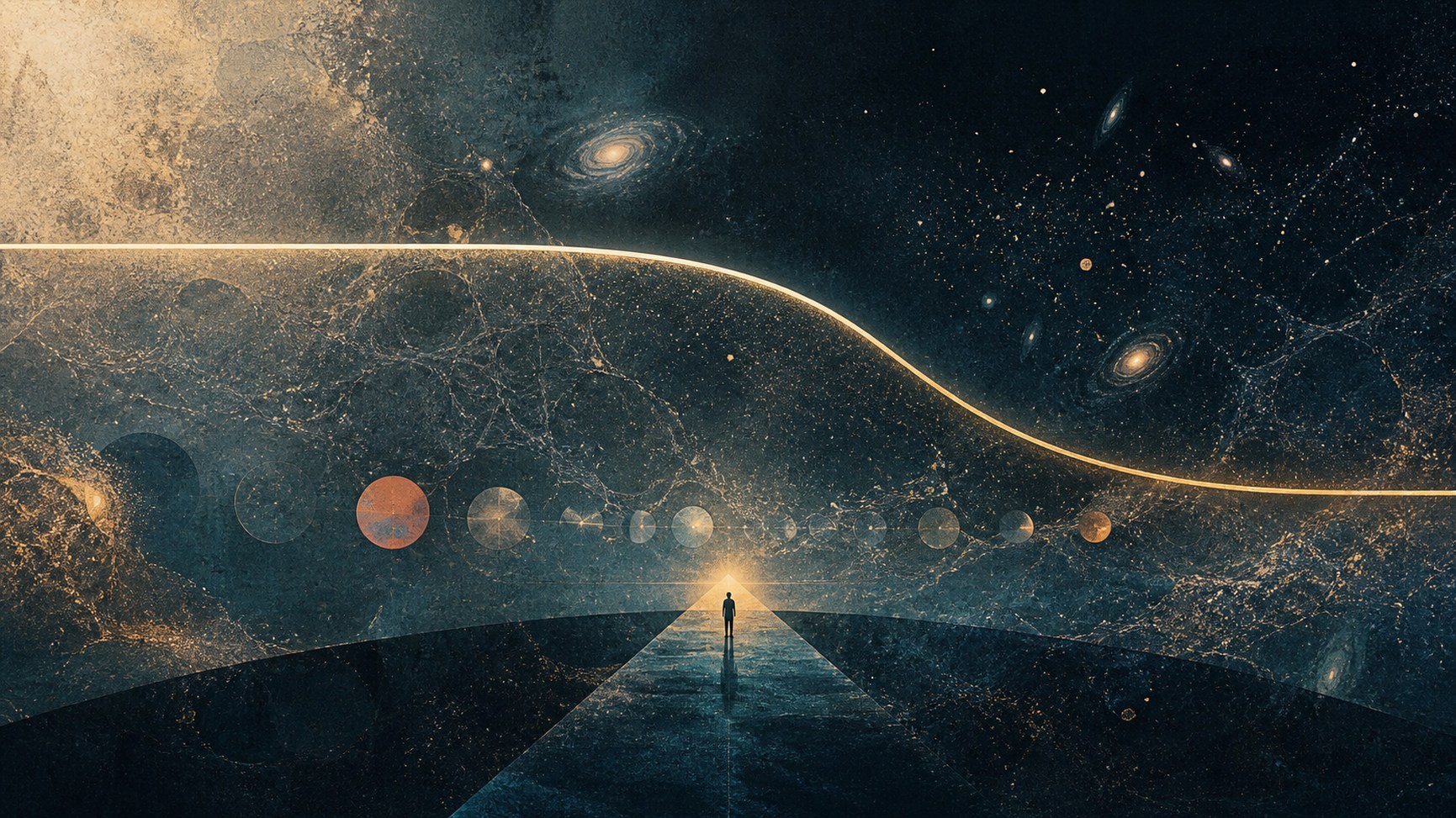 An editorial portrait of cosmic expansion as a changing field rather than a measured map.
