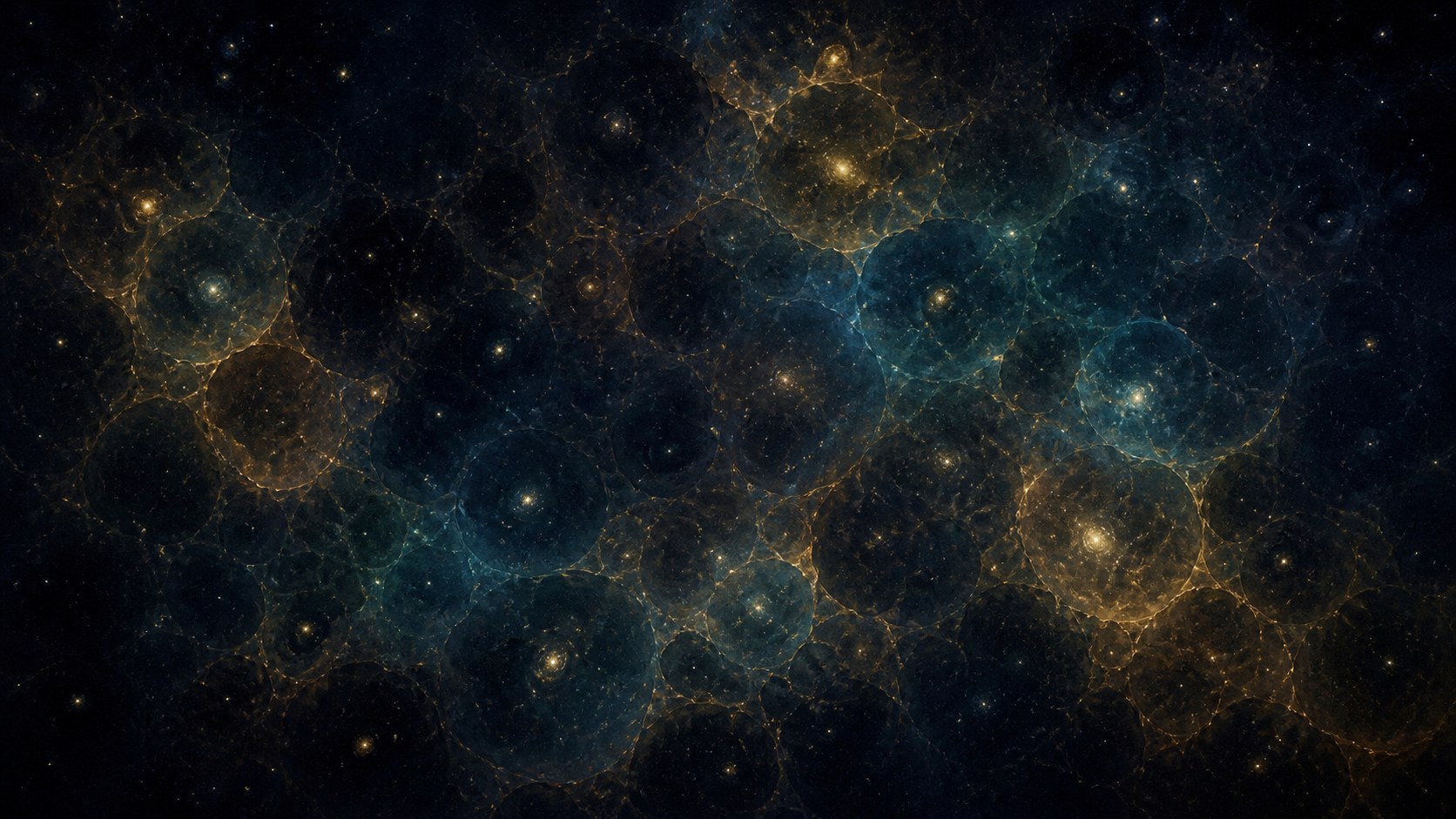 Interprétation éditoriale de la réionisation inégale. Chaque source occupe une bulle croissante ; formes et couleurs ne reconstruisent aucun volume mesuré.