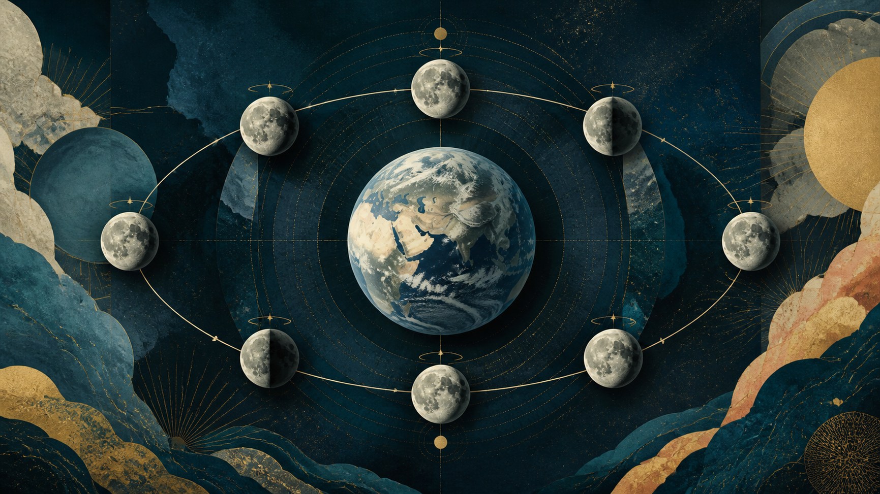 Orientaciones sucesivas de la Luna que muestran una rotación por órbita.