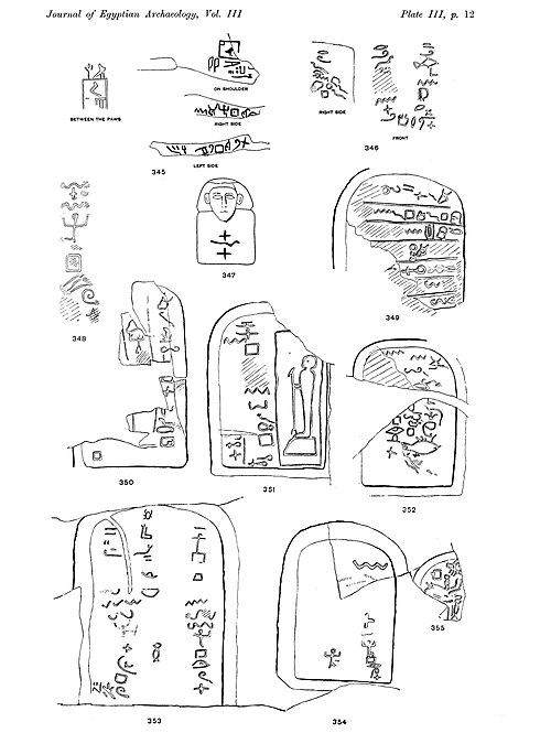 1916年に公刊された原シナイ文字資料の図版。文字の実資料が複数形態を持つことを示す資料画像。